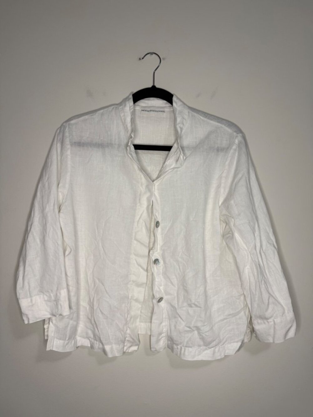 Bryn Walker Linen 3/4 Sleeve Button Front Top White Small Womens